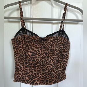 Edikted Leopard Print Top with Black Lace